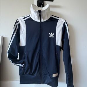 adidas Navy and White Kids Track Jacket with Stand Collar